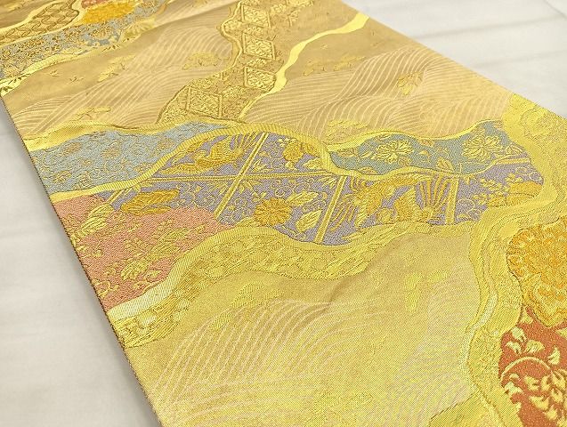 平和屋着物■六通柄袋帯 吉祥道長唐草華文 金糸 逸品 BAAK2386ea