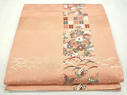 平和屋着物◎六通太鼓柄袋帯　能趣小花文様　金糸　逸品　CAAI1267ku