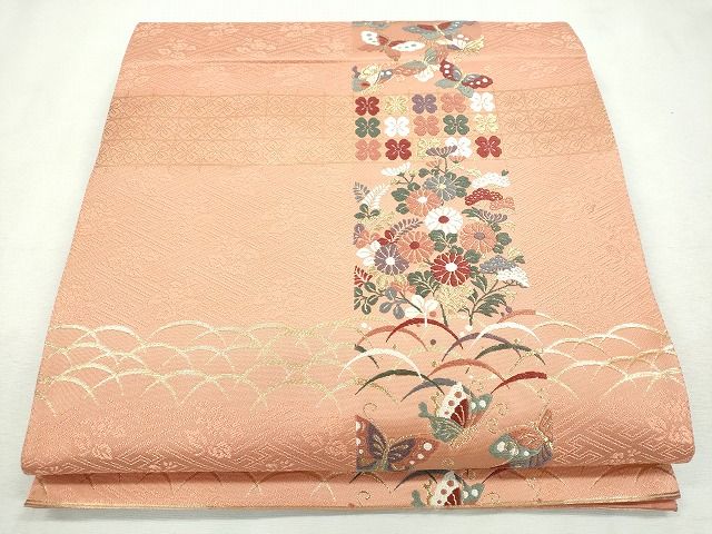 平和屋着物◎六通太鼓柄袋帯　能趣小花文様　金糸　逸品　CAAI1267ku