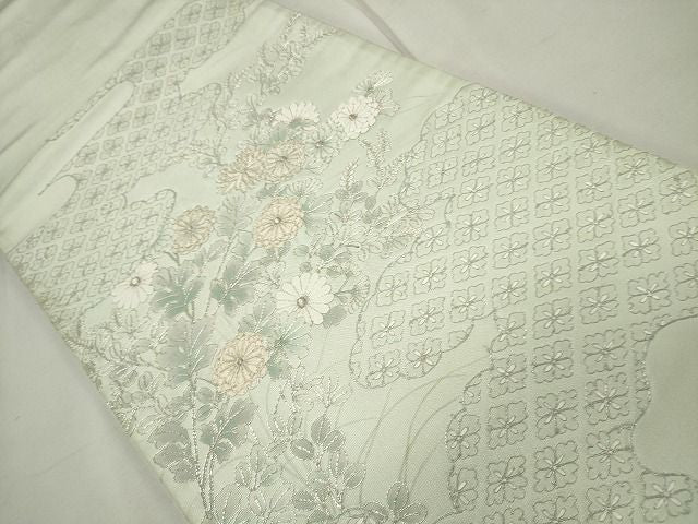平和屋着物◎太鼓柄袋帯 雲取り菊萩文 銀糸 逸品 CAAG5538ak