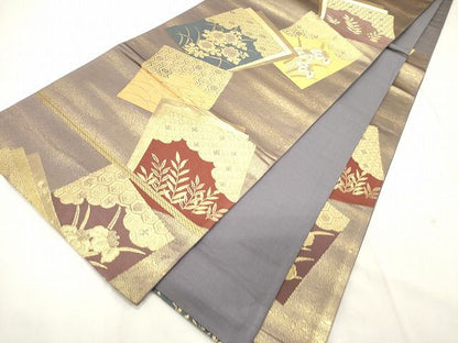 平和屋着物◎六通柄袋帯 色紙重ね草花文 金糸 逸品 CAAG5529ak