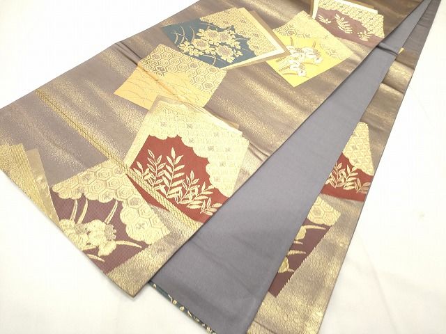 平和屋着物◎六通柄袋帯 色紙重ね草花文 金糸 逸品 CAAG5529ak