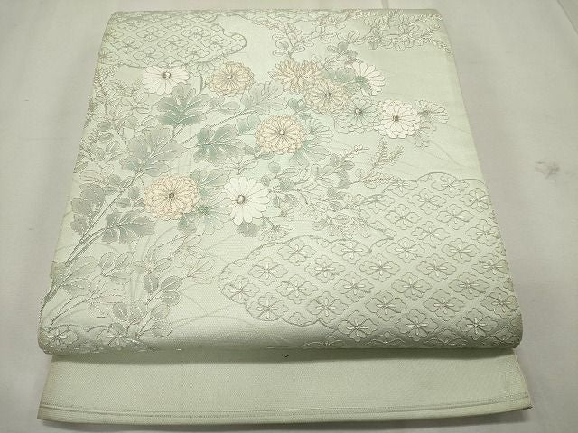 平和屋着物◎太鼓柄袋帯 雲取り菊萩文 銀糸 逸品 CAAG5538ak