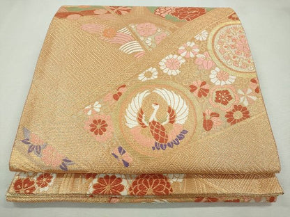 平和屋着物◎佐賀錦 六通柄袋帯 鳳凰草花丸文 金糸 逸品 CAAI1281ku