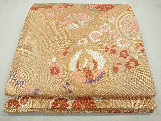 平和屋着物◎佐賀錦 六通柄袋帯 鳳凰草花丸文 金糸 逸品 CAAI1281ku