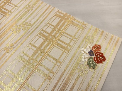 平和屋着物■六通太鼓柄袋帯 唐織 鳳凰色紙重ね花文 金糸 引箔 逸品 BAAK2443ea