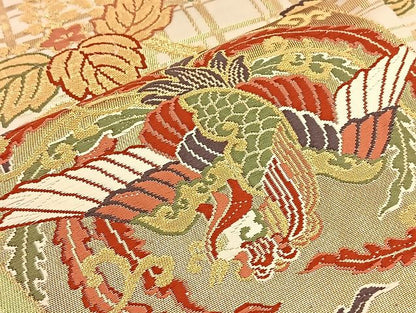 平和屋着物■六通太鼓柄袋帯 唐織 鳳凰色紙重ね花文 金糸 引箔 逸品 BAAK2443ea