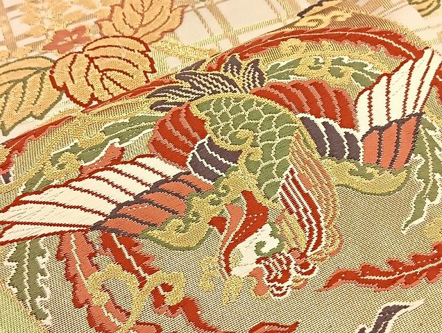 平和屋着物■六通太鼓柄袋帯 唐織 鳳凰色紙重ね花文 金糸 引箔 逸品 BAAK2443ea