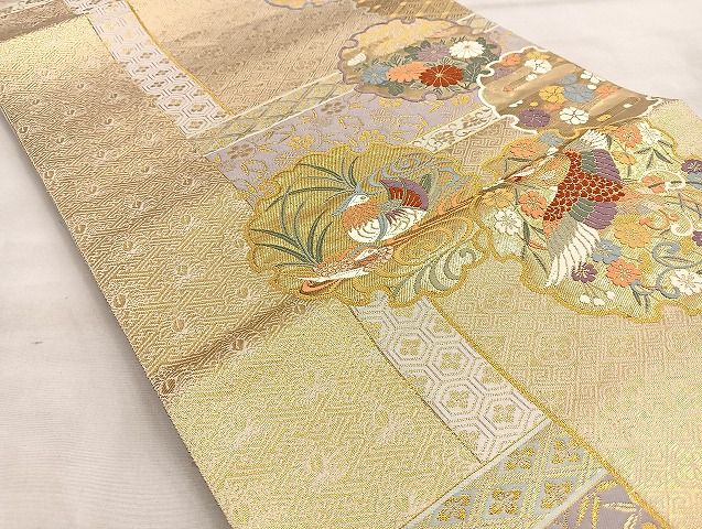 平和屋着物■六通柄袋帯 唐織 流水雪輪花鳥文 金銀糸 逸品 BAAK2491ea