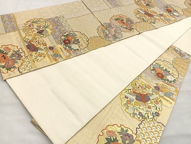 平和屋着物■六通柄袋帯 唐織 流水雪輪花鳥文 金銀糸 逸品 BAAK2491ea