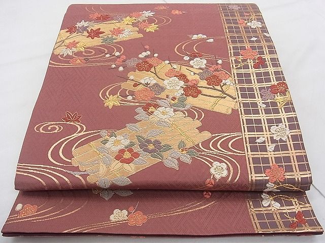 平和屋着物◎六通柄袋帯 唐織 花筏 金糸 鈴乃屋扱い 逸品 BAAJ9042qt