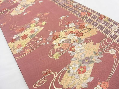 平和屋着物◎六通柄袋帯 唐織 花筏 金糸 鈴乃屋扱い 逸品 BAAJ9042qt