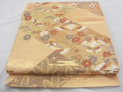 平和屋着物◎六通柄袋帯 唐織 宝尽くし檜垣文様 金糸 逸品 BAAJ9062qt