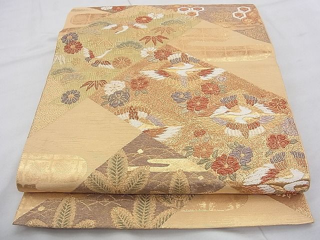平和屋着物◎六通柄袋帯 唐織 宝尽くし檜垣文様 金糸 逸品 BAAJ9062qt