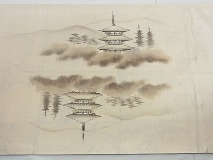 平和屋着物◎太鼓柄袋帯 作家物 手描き 京百景 三千院 引箔 逸品 BAAJ9061qt