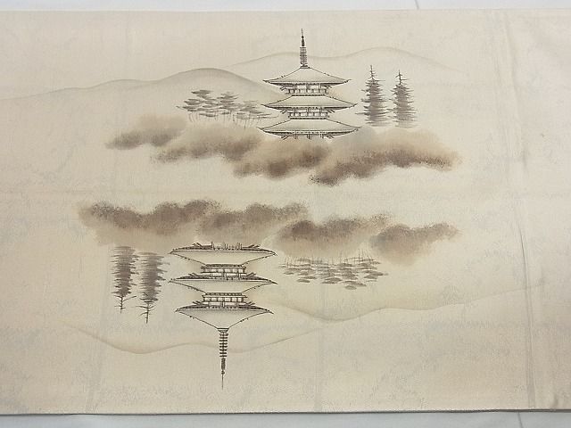 平和屋着物◎太鼓柄袋帯 作家物 手描き 京百景 三千院 引箔 逸品 BAAJ9061qt