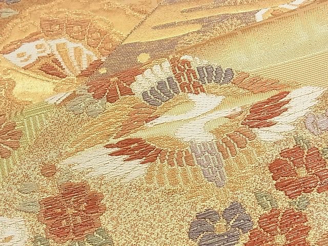 平和屋着物◎六通柄袋帯 唐織 宝尽くし檜垣文様 金糸 逸品 BAAJ9062qt