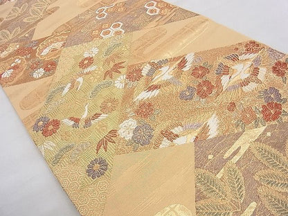 平和屋着物◎六通柄袋帯 唐織 宝尽くし檜垣文様 金糸 逸品 BAAJ9062qt