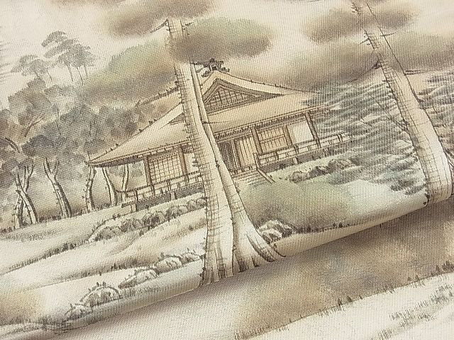 平和屋着物◎太鼓柄袋帯 作家物 手描き 京百景 三千院 引箔 逸品 BAAJ9061qt