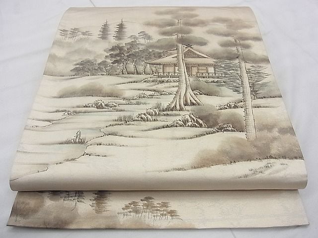 平和屋着物◎太鼓柄袋帯 作家物 手描き 京百景 三千院 引箔 逸品 BAAJ9061qt