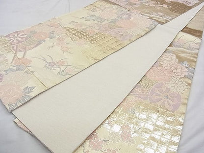 平和屋着物◎六通柄袋帯 唐織 花車 金糸 逸品 BAAK0203qt