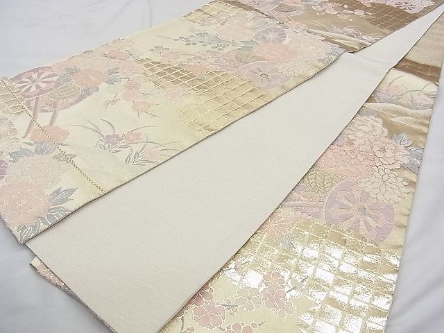 平和屋着物◎六通柄袋帯 唐織 花車 金糸 逸品 BAAK0203qt
