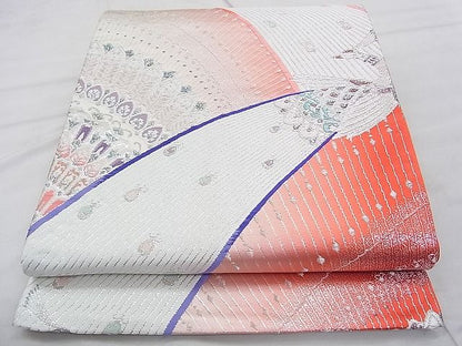 平和屋着物◎佐賀錦 六通柄袋帯 唐織 孔雀 銀糸 逸品 BAAK0208qt