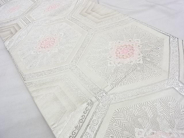 平和屋着物◎六通柄袋帯 唐織 正倉院亀甲文様 銀糸 逸品 BAAK0201qt