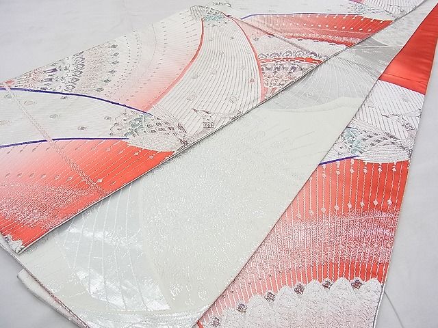 平和屋着物◎佐賀錦 六通柄袋帯 唐織 孔雀 銀糸 逸品 BAAK0208qt