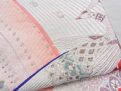 平和屋着物◎佐賀錦 六通柄袋帯 唐織 孔雀 銀糸 逸品 BAAK0208qt
