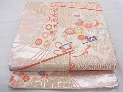 平和屋着物◎六通柄袋帯 唐織 慶長花車文 金糸 逸品 BAAK0202qt