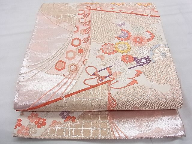 平和屋着物◎六通柄袋帯 唐織 慶長花車文 金糸 逸品 BAAK0202qt