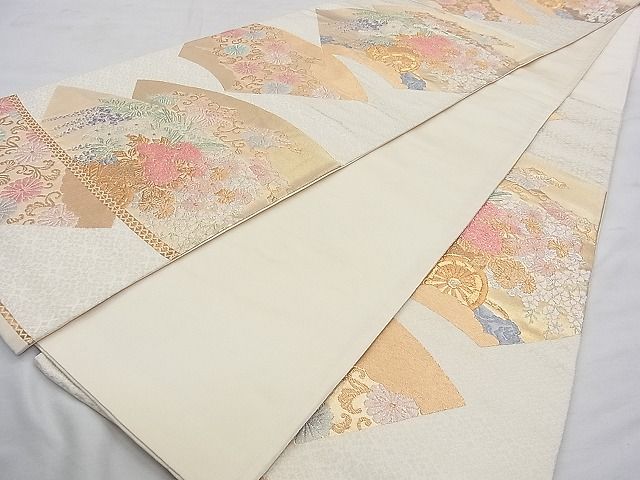 平和屋着物◎六通柄袋帯 唐織 地紙花車文 金糸 逸品 BAAK0215qt