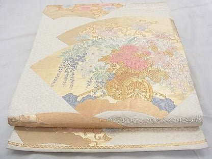 平和屋着物◎六通柄袋帯 唐織 地紙花車文 金糸 逸品 BAAK0215qt
