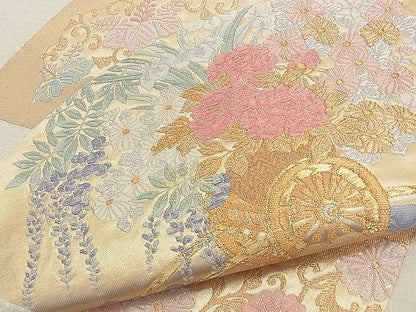 平和屋着物◎六通柄袋帯 唐織 地紙花車文 金糸 逸品 BAAK0215qt