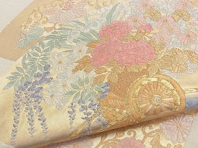 平和屋着物◎六通柄袋帯 唐織 地紙花車文 金糸 逸品 BAAK0215qt