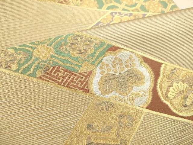 平和屋着物■六通柄袋帯　宝尽くし吉祥花文　金糸　逸品　DAAI4759du