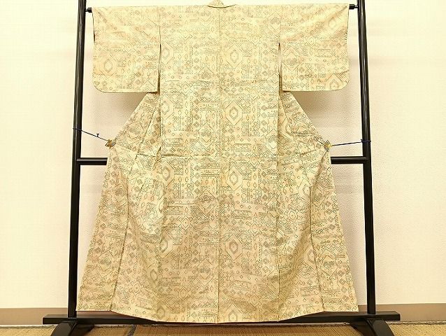 平和屋着物■上質な紬 幾何学文様 逸品 BAAK1777xi