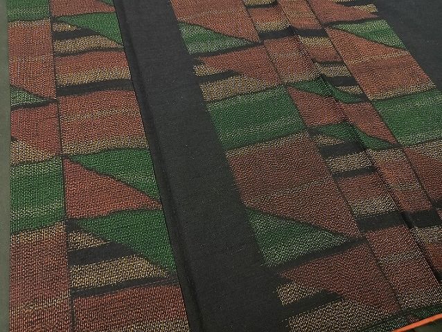 平和屋着物■上質な紬 駒刺繍 地紙花鳥文 金彩 逸品 BAAK1780xi