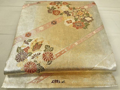 平和屋着物◎佐賀錦 六通柄袋帯 花蝶花丸文 金銀糸 逸品 DAAH9350mz