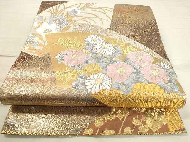 平和屋着物◎六通柄袋帯 地紙花文 金糸 逸品 DAAH9405mz