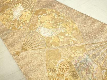 平和屋着物◎六通柄袋帯 扇面花文 金糸 逸品 DAAH9400mz