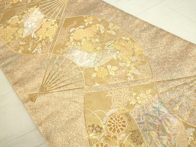 平和屋着物◎六通柄袋帯 扇面花文 金糸 逸品 DAAH9400mz