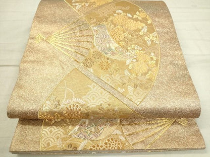 平和屋着物◎六通柄袋帯 扇面花文 金糸 逸品 DAAH9400mz