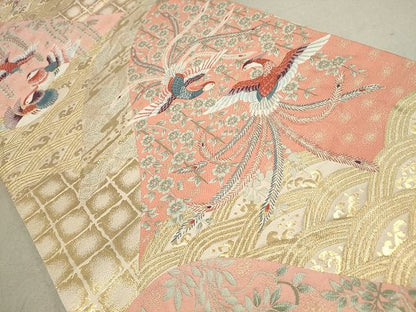 平和屋着物◎六通柄袋帯 唐織 重ね瀬間鳳凰花文 金糸 逸品 DAAH9446mz