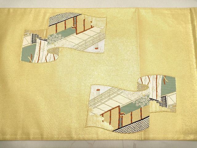 平和屋着物◎太鼓柄袋帯 女人風景文 金糸 引箔 鈴乃屋扱い 逸品 DAAI3197ya