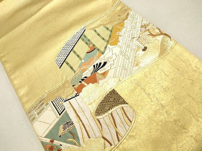 平和屋着物◎太鼓柄袋帯 女人風景文 金糸 引箔 鈴乃屋扱い 逸品 DAAI3197ya