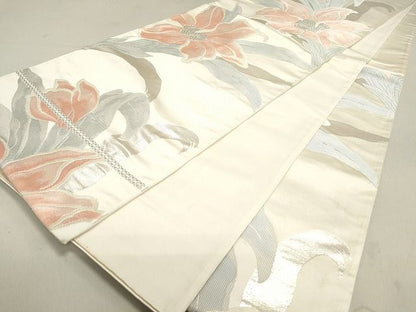 平和屋着物◎六通柄袋帯 草花文 銀糸 逸品 DAAI3190ya