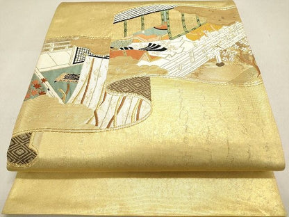 平和屋着物◎太鼓柄袋帯 女人風景文 金糸 引箔 鈴乃屋扱い 逸品 DAAI3197ya