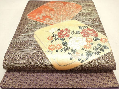 平和屋着物◎太鼓柄袋帯 流水草花文 金糸 金彩 逸品 DAAI3218ya